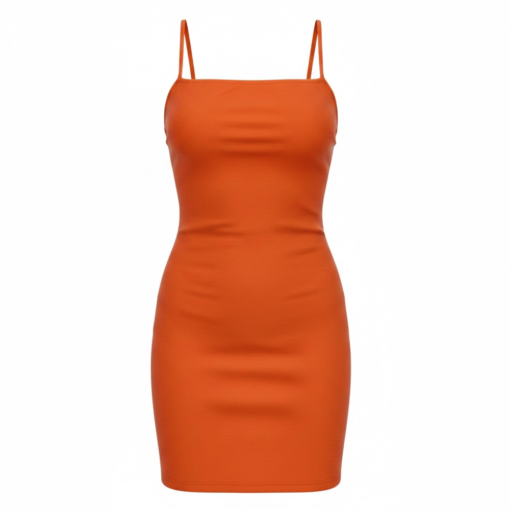 Solemio Los Angeles Orange Spaghetti Strap Bodycon Mini Dress